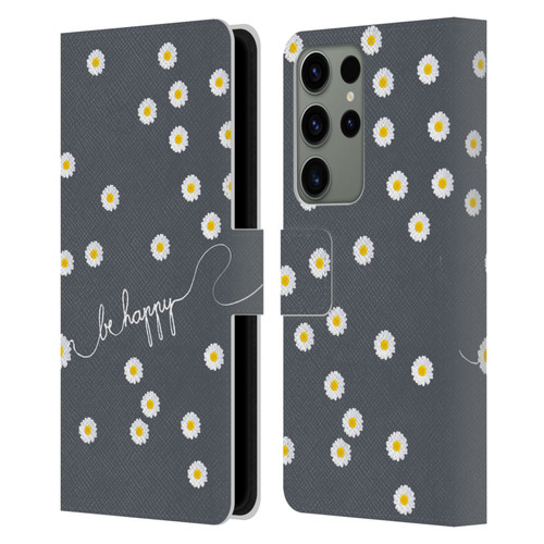 Monika Strigel Happy Daisy Grey Leather Book Wallet Case Cover For Samsung Galaxy S23 Ultra 5G