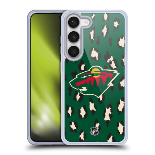 NHL Minnesota Wild Leopard Pattern Soft Gel Case for Samsung Galaxy S23 5G & MagSafe