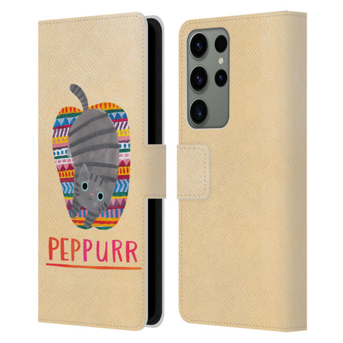 Planet Cat Puns Peppur Leather Book Wallet Case Cover For Samsung Galaxy S23 Ultra 5G
