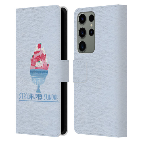 Planet Cat Puns Strawpurry Sundae Leather Book Wallet Case Cover For Samsung Galaxy S23 Ultra 5G