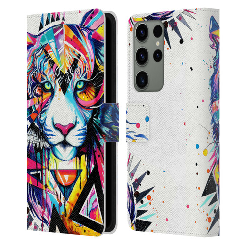 Pixie Cold Cats Shattered Tiger Leather Book Wallet Case Cover For Samsung Galaxy S23 Ultra 5G