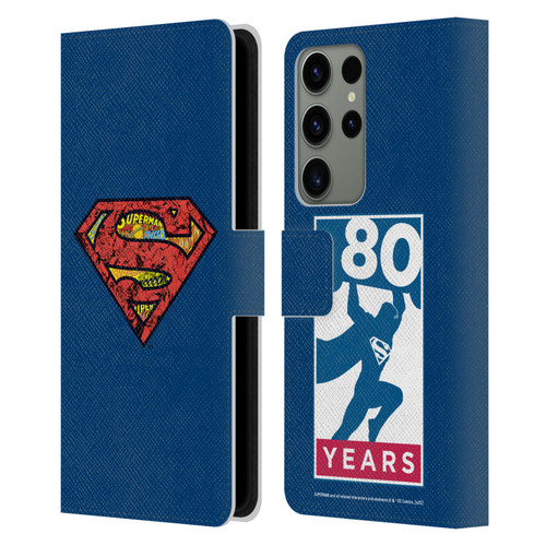 Superman DC Comics 80th Anniversary Logo Leather Book Wallet Case Cover For Samsung Galaxy S23 Ultra 5G