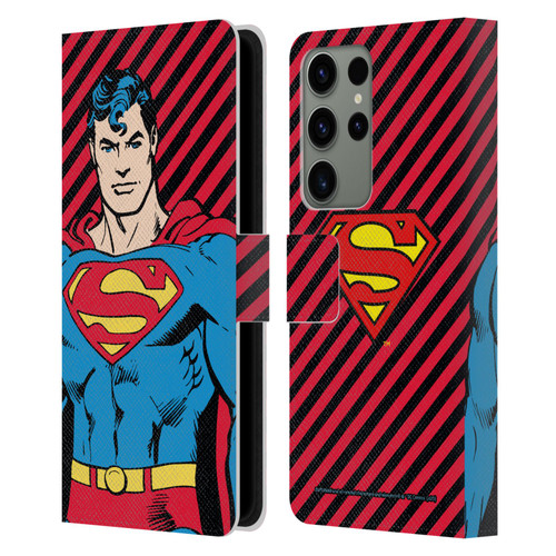 Superman DC Comics Vintage Fashion Stripes Leather Book Wallet Case Cover For Samsung Galaxy S23 Ultra 5G