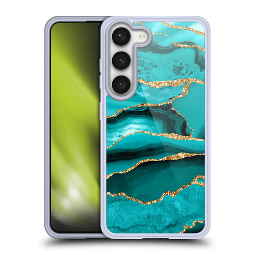UtArt Malachite Emerald Aquamarine Gold Waves Soft Gel Case for Samsung Galaxy S23 5G & MagSafe