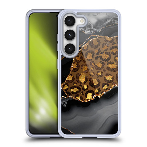 UtArt Wild Cat Marble Dark Gilded Leopard Soft Gel Case for Samsung Galaxy S23 5G & MagSafe