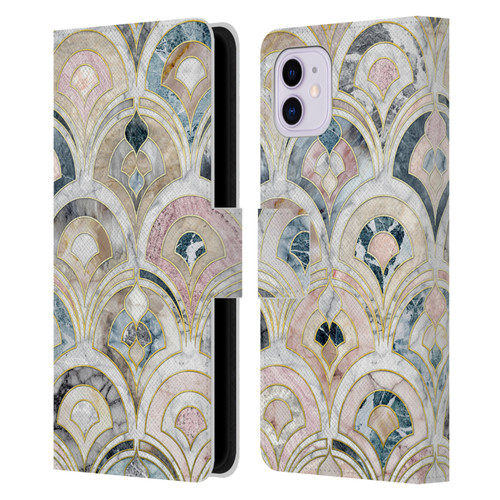 Micklyn Le Feuvre Marble Patterns Art Deco Tiles In Soft Pastels Leather Book Wallet Case Cover For Apple iPhone 11