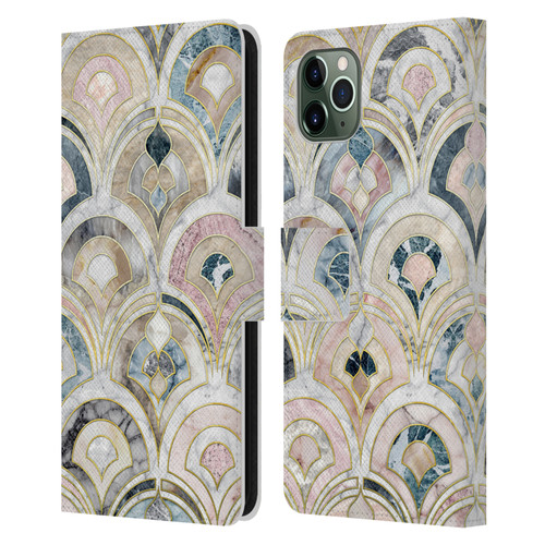 Micklyn Le Feuvre Marble Patterns Art Deco Tiles In Soft Pastels Leather Book Wallet Case Cover For Apple iPhone 11 Pro Max