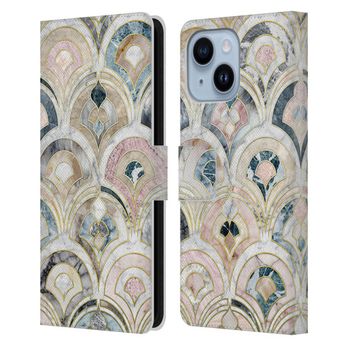 Micklyn Le Feuvre Marble Patterns Art Deco Tiles In Soft Pastels Leather Book Wallet Case Cover For Apple iPhone 14 Plus