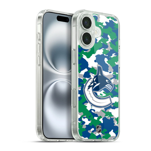 NHL Vancouver Canucks Camouflage Soft Gel Case for Apple iPhone 16 Plus & MagSafe