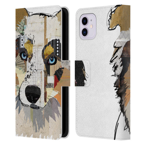 Michel Keck Dogs 3 Australian Shepherd Leather Book Wallet Case Cover For Apple iPhone 11