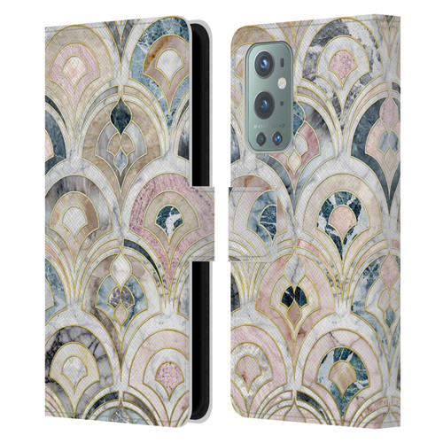 Micklyn Le Feuvre Marble Patterns Art Deco Tiles In Soft Pastels Leather Book Wallet Case Cover For OnePlus 9
