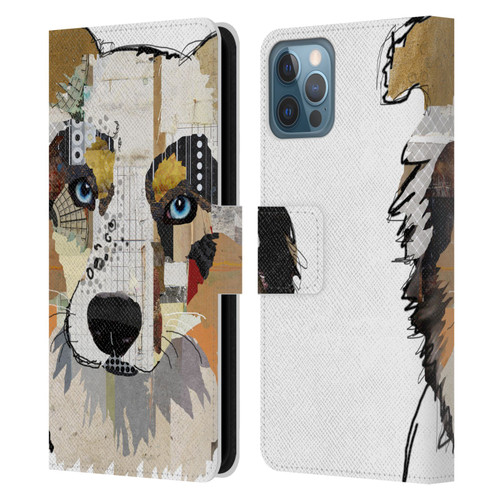 Michel Keck Dogs 3 Australian Shepherd Leather Book Wallet Case Cover For Apple iPhone 12 / iPhone 12 Pro