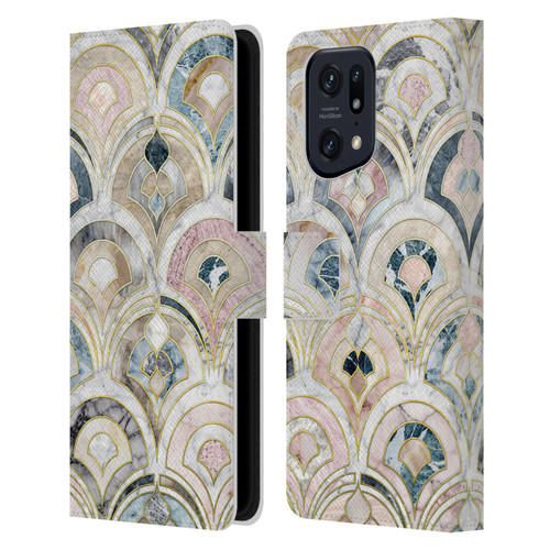 Micklyn Le Feuvre Marble Patterns Art Deco Tiles In Soft Pastels Leather Book Wallet Case Cover For OPPO Find X5 Pro