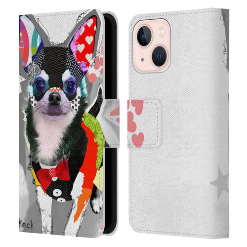 Michel Keck Dogs 3 Chihuahua Leather Book Wallet Case Cover For Apple iPhone 13 Mini
