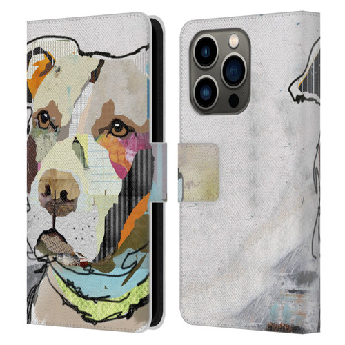 Michel Keck Dogs 3 Pit Bull Leather Book Wallet Case Cover For Apple iPhone 14 Pro