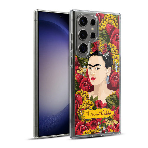 Frida Kahlo Red Florals Portrait Pattern Soft Gel Case for Samsung Galaxy S23 Ultra 5G & MagSafe