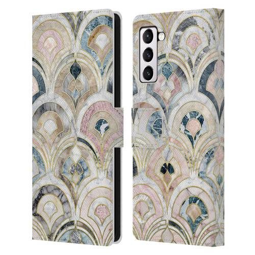 Micklyn Le Feuvre Marble Patterns Art Deco Tiles In Soft Pastels Leather Book Wallet Case Cover For Samsung Galaxy S21+ 5G