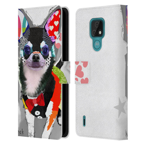 Michel Keck Dogs 3 Chihuahua Leather Book Wallet Case Cover For Motorola Moto E7