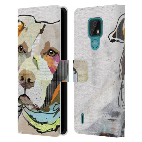 Michel Keck Dogs 3 Pit Bull Leather Book Wallet Case Cover For Motorola Moto E7