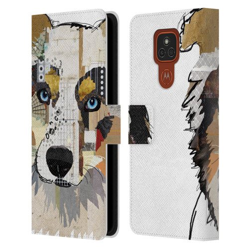 Michel Keck Dogs 3 Australian Shepherd Leather Book Wallet Case Cover For Motorola Moto E7 Plus