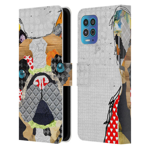 Michel Keck Dogs 3 French Bulldog Leather Book Wallet Case Cover For Motorola Moto G100