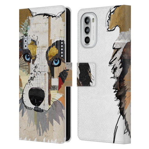 Michel Keck Dogs 3 Australian Shepherd Leather Book Wallet Case Cover For Motorola Moto G52