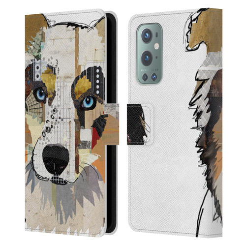 Michel Keck Dogs 3 Australian Shepherd Leather Book Wallet Case Cover For OnePlus 9