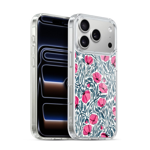 Micklyn Le Feuvre Flora And Fauna Hot Pink Block Print Poppies Soft Gel Case for Apple iPhone 17 Pro