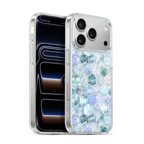Micklyn Le Feuvre Marble Patterns Ice Blue And Jade Stone And Hexagon Tiles Soft Gel Case for Apple iPhone 17 Pro