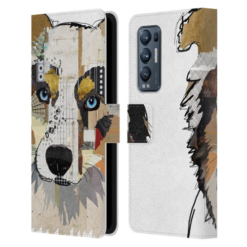 Michel Keck Dogs 3 Australian Shepherd Leather Book Wallet Case Cover For OPPO Find X3 Neo / Reno5 Pro+ 5G