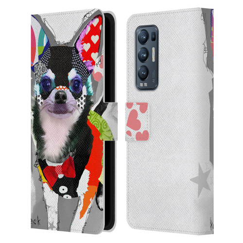 Michel Keck Dogs 3 Chihuahua Leather Book Wallet Case Cover For OPPO Find X3 Neo / Reno5 Pro+ 5G