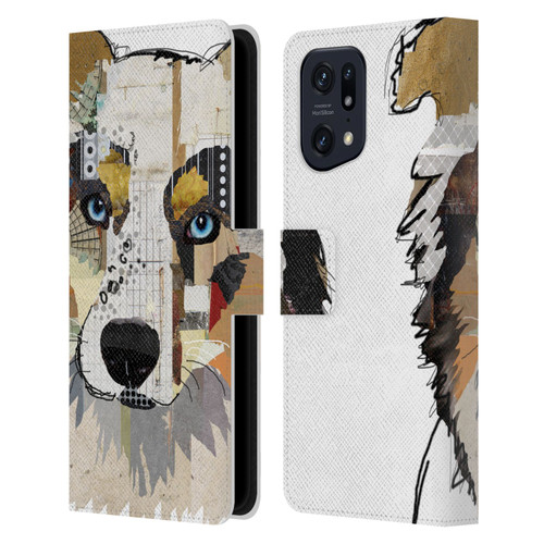 Michel Keck Dogs 3 Australian Shepherd Leather Book Wallet Case Cover For OPPO Find X5