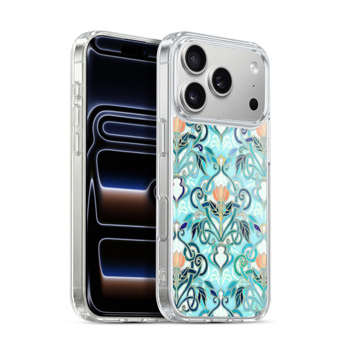 Micklyn Le Feuvre Patterns 2 Ocean Aqua Art Nouveau With Peach Flowers Soft Gel Case for Apple iPhone 17 Pro