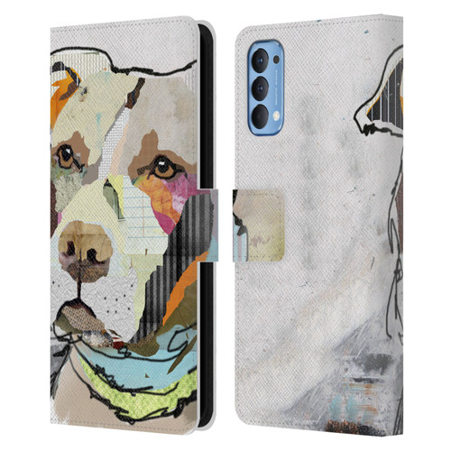 Michel Keck Dogs 3 Pit Bull Leather Book Wallet Case Cover For OPPO Reno 4 5G
