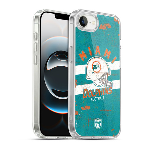 NFL Miami Dolphins Logo Art Helmet Distressed Soft Gel Case for Apple iPhone 16e / Apple iPhone 17e & MagSafe