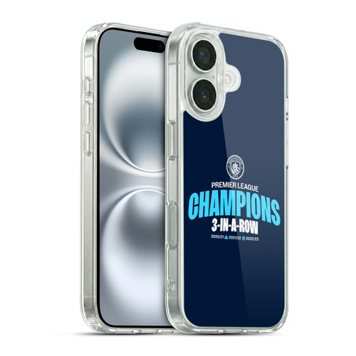 Manchester City Man City FC 2023 Champions 3 In A Row Soft Gel Case for Apple iPhone 16 & MagSafe