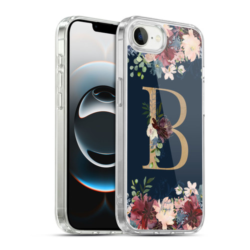 Nature Magick Floral Monogram Gold Navy Letter B Soft Gel Case for Apple iPhone 16e / Apple iPhone 17e & MagSafe