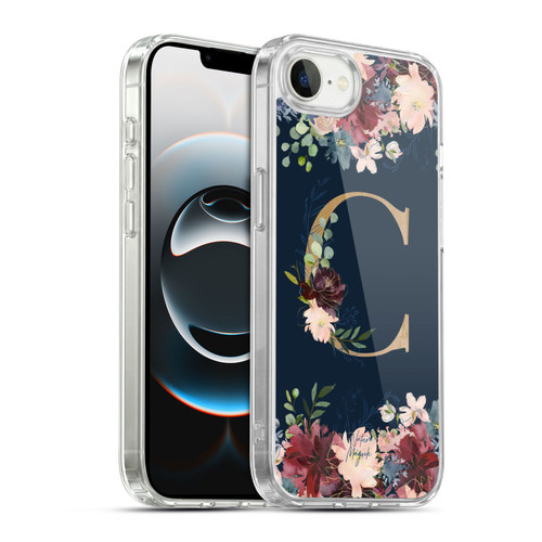 Nature Magick Floral Monogram Gold Navy Letter C Soft Gel Case for Apple iPhone 16e / Apple iPhone 17e & MagSafe