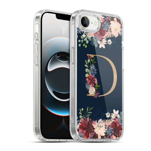 Nature Magick Floral Monogram Gold Navy Letter D Soft Gel Case for Apple iPhone 16e / Apple iPhone 17e & MagSafe