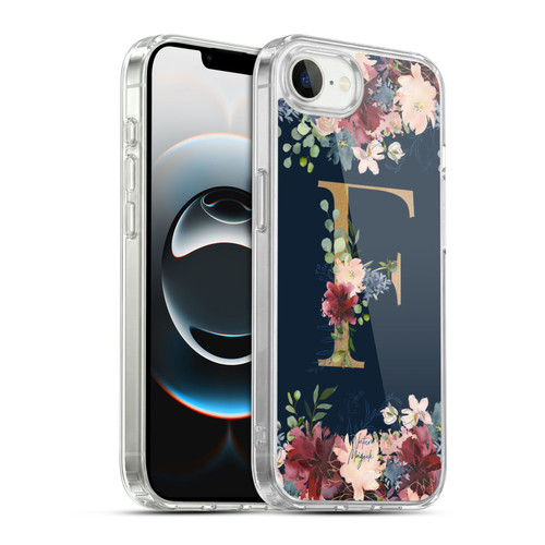 Nature Magick Floral Monogram Gold Navy Letter F Soft Gel Case for Apple iPhone 16e / Apple iPhone 17e & MagSafe