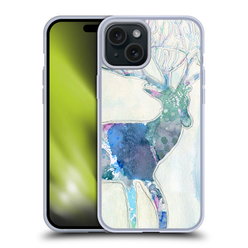 Wyanne Animals 2 Watercolour Blue Deer Soft Gel Case for Apple iPhone 15 Plus & MagSafe