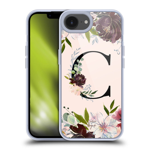 Nature Magick Rose Gold Flowers Monogram 1 Letter C Soft Gel Case for Apple iPhone 16e / Apple iPhone 17e & MagSafe