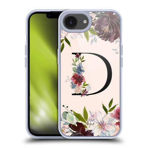 Nature Magick Rose Gold Flowers Monogram 1 Letter D Soft Gel Case for Apple iPhone 16e / Apple iPhone 17e & MagSafe