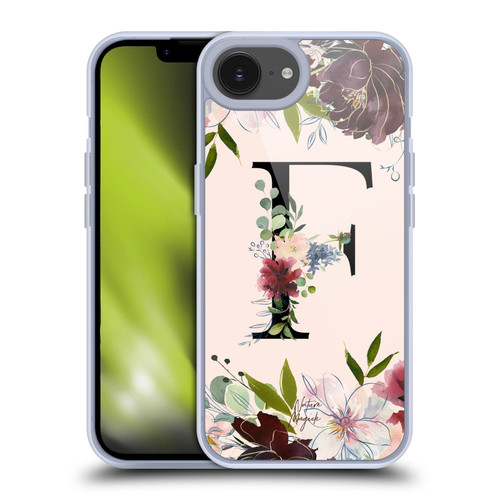 Nature Magick Rose Gold Flowers Monogram 1 Letter F Soft Gel Case for Apple iPhone 16e / Apple iPhone 17e & MagSafe
