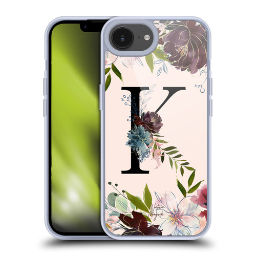 Nature Magick Rose Gold Flowers Monogram 1 Letter K Soft Gel Case for Apple iPhone 16e / Apple iPhone 17e & MagSafe