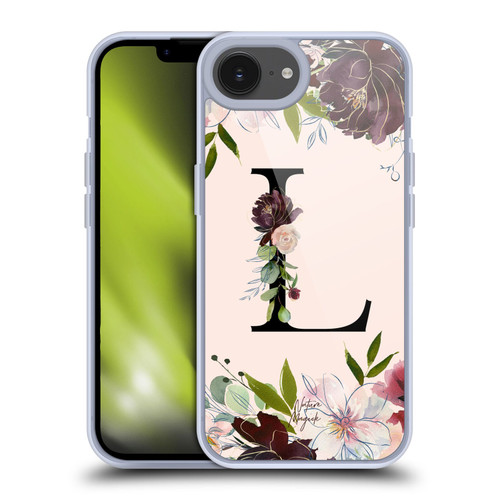 Nature Magick Rose Gold Flowers Monogram 1 Letter L Soft Gel Case for Apple iPhone 16e / Apple iPhone 17e & MagSafe