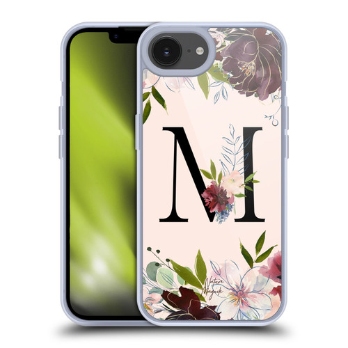 Nature Magick Rose Gold Flowers Monogram 1 Letter M Soft Gel Case for Apple iPhone 16e / Apple iPhone 17e & MagSafe