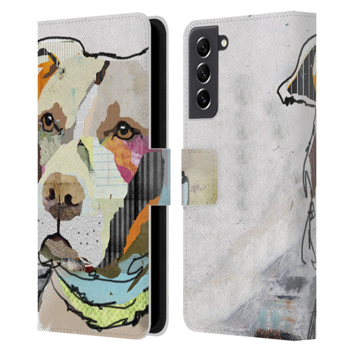 Michel Keck Dogs 3 Pit Bull Leather Book Wallet Case Cover For Samsung Galaxy S21 FE 5G