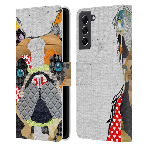 Michel Keck Dogs 3 French Bulldog Leather Book Wallet Case Cover For Samsung Galaxy S21 FE 5G