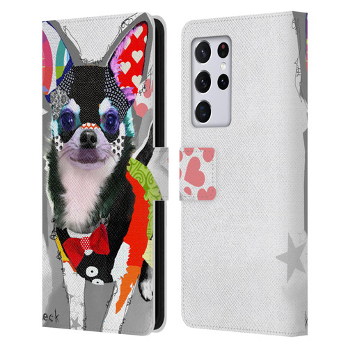 Michel Keck Dogs 3 Chihuahua Leather Book Wallet Case Cover For Samsung Galaxy S21 Ultra 5G